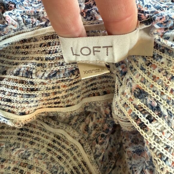 Loft Floral Smocked Off-Shoulder Top XXS Cotton/Viscose Blend Multicolor - Picture 3 of 7